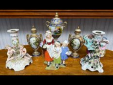 Pair Of Noritake Japanese Lidded Urns - Depicting A Lake Scene With Cabin. Gold Gilding Throughout.