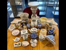 Two Boxes of Collectibles, to include Botanic Garden pottery jugs, teapot, butter dish,