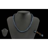 Ladies Blue Pearl Quality Necklace with 14ct Gold Clasp with Matching Pair of Stud Earrings.