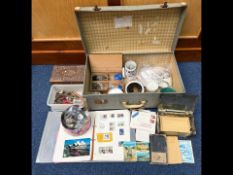 Vintage Suitcase Containing a Collection of Coins, Stamps and Ephemera, to include assorted coins,