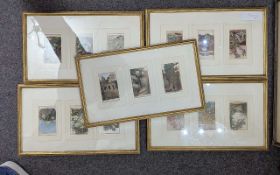 A set of 15 early victorian water colour vignettes of the seasons flowers in the country side,
