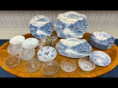 Box of Blue & White China, by Johnson & Johnson, comprising platters, large plate, six side, and