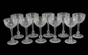 A Fine Set of 10 Art Deco Cocktail Crystal Glasses,