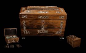Antique Tea Caddy, inlaid with mother of pearl decoration, with lift out compartments for the tea.