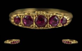Antique Period Ladies 18ct Gold 5 Stone Ruby Set Ring. Excellent Setting / Shank.