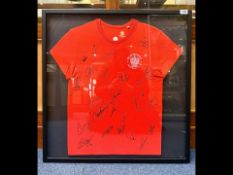 Blackpool FC Interest - Signed Blackpool FC Top, framed behind glass, overall measurements 30.