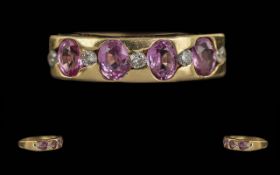 Ladies - Excellent 18ct Gold Pink Sapphire and Diamond Set Ring. Full Hallmark to Interior of Shank.