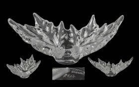 Lalique Champs Elysee Centrepiece Oval Shaped Bowl, with moulded frosted leaves,