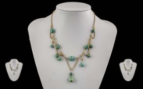 Antique Period Ladies Excellent Quality Turquoise Set Necklace with Drop. Pleasing Form / Design.