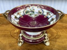 Noritake Fruit Bowl & Stand, painted cameo scenes of trees and a river, gilt highlights,