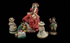 Six Nao Figures comprising four girl figures and two swan, and one Lladro swan.