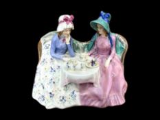 Royal Doulton Hand Painted Figure Group ' Afternoon Tea' HN1747. Pink and Blue Colour way.