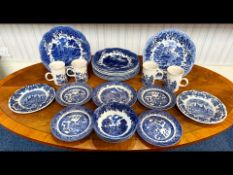 A Box Of Blue & White Willow Pattern Par