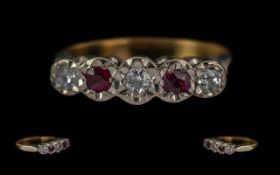 Ladies 18ct Gold 5 Stone Ruby and Diamon