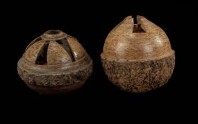 Pair of Antique Brazil Nut Reticulated C