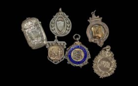 A Collection of Early 20th Century Sterling Silver Fobs - Medals. All with Hallmarks ( 5 ) In