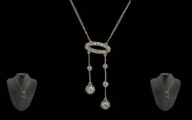 Edwardian Period 1902-1910 Ladies Elegant Platinum Diamond Set Necklace - Not Marked. Well Matched
