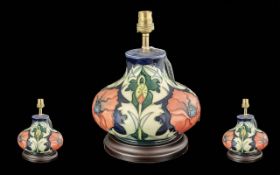 Moorcroft Table Lamp Base, Poppy pattern, attributed to Rachel Bishop. Bulbous shape, measures