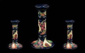 Moorcroft Hand Painted Single Candlestick of Pleasing Form / Design. ' Queens Choice ' Designer Emma