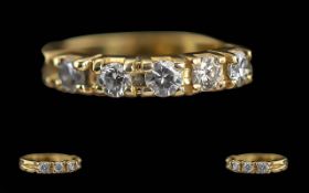 Ladies 14ct Gold 5 Stone Diamond Set Ring - Marked 14ct To Shank. Well Matched Modern Brilliant