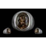 Gent's Solid Silver Heavy Stone Set Ring, set with a large faceted smoky quartz gemstone. Weight