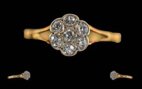 Ladies Pleasing 18ct Gold Diamond Set Cluster Ring - Tests 18ct. Well Matched Faceted Pave Set