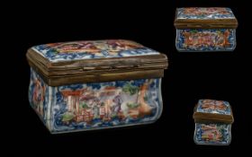 Late 18th Century Chinese Export Famille Rose Porcelain Box, rectangular, decorated with figural
