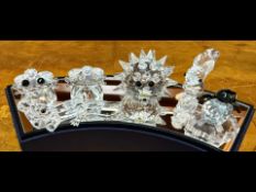Six Swarovski Boxed Figures, to include two frogs, a crocodile, two hedgehogs, and a penguin. All