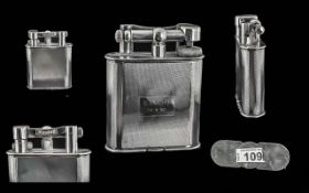 Dunhill Huge 1950's Silver Plated Engine Turned Lift Arm Petrol Lighter, Reg Design 737418, Patent