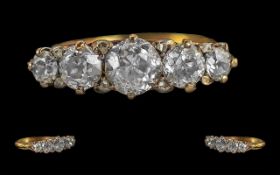 Antique Period 18ct Gold 5 Stone Diamond Set Ring - Pave Set, Raised Open Setting. Marked 18ct To