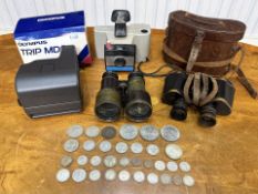 Small Collection of Binoculars & Cameras, comprising Polaroid, Olympus Trip MD2, with two pairs of