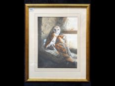 Adrian Rigby 'Barn Owls' Watercolour, mounted, framed and glazed, image measures 16'' x 12''.