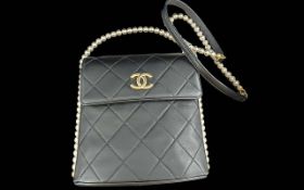 Genuine Chanel Small Quilted Calfskin 'About Pearls' Hobo Handbag, with unique shoulder strap made