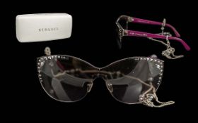 Genuine Versace VE2152 Rhinestone Cat Eye Sunglasses, a luxury rimless fashion style with decoration