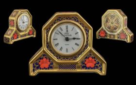 Royal Crown Derby Old Imari Pattern 24ct Gold Full Banded Table Clock, pattern No. 1128, date
