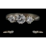 Ladies Platinum 3 Stone Diamond Set Ring - Marked Platinum To Shank. Diamonds Of Pleasing Colour &