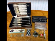 Box of Mixed Collectables. Includes Aquascutum Silver Cigarette Box, Pocket Watch, Parker Pen,