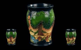 Moorcroft Tube Lines Vase - Evening Sky Design. Designer Emma Bossons. Date 2003. Height 5.25'' Mint