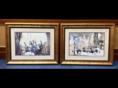 Pair of John Linguart Watercolours, decorative street scene plus one other. Image measures 14'' x