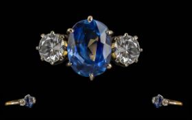 Ladies Excellent Quality 18ct Gold & Platinum 3 Stone Sapphire & Diamond Set Ring - The Central Blue