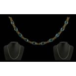 Ladies 14ct Gold Attractive Aquamarine Set Necklace - Marked 585. Well Matched Aquamarines Of Good