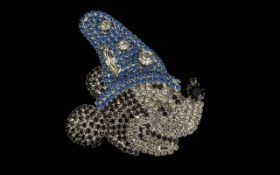 Butler and Wilson Stunning Disney Mickey Mouse In His Sorcerer Apprentice Hat Brooch, Embellished In