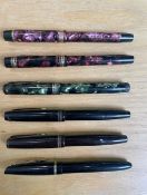 Six Vintage Fountain Pens, with 14k gold nibs. Assorted designs.
