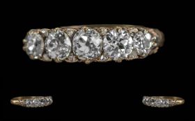 Antique Period Ladies 18ct Gold 5 Stone Diamond Set Ring - Openworked Ornate Setting. well Matched