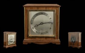 Wooden Elliott Mantle Clock, mahogany case, silvered chapter dial, Roman numerals, marked Elliott