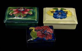 Moorcroft Mid 20th Century Trio of Hand Painted Lidded Trinket Boxes. Comprises 1/ Pansy Design on