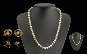 Mikimoto Signed Ladies Cultured Pearl Necklace - With a 14ct Gold Clasp. Together With A Matching