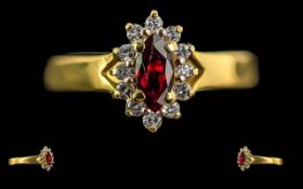 Ladies 18ct Gold Exquisite Ruby & Diamond Set Cluster Ring - Marked 750 To Interior Of Shank. The