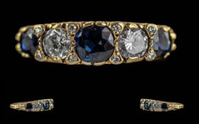 Ladies Excellent Quality 18ct Gold Sapphire & Diamond Set Ring - Ornate Raised Setting. Full