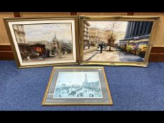 Two Oil on Board Paintings, Parisian Street Scenes, signed Dale. Gilt swept frames, largest